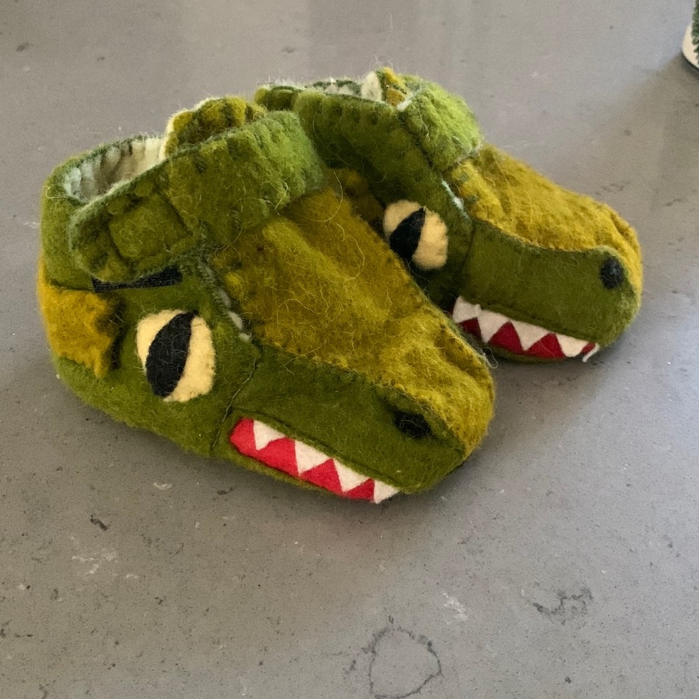 Handmade felt alligator slippers or toddler shoes